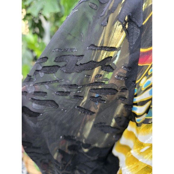 Citron Santa Monica Butterfly Floral Button Front Blouse Silk Rayon Large L - Picture 10 of 12